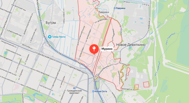 Карта локации вызова электрика в Мурино